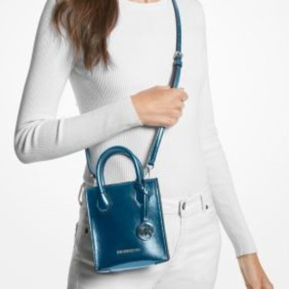 Mercer Extra-Small Patent Crossbody Bag Metallic Teal Blue - Picture 3 of 16